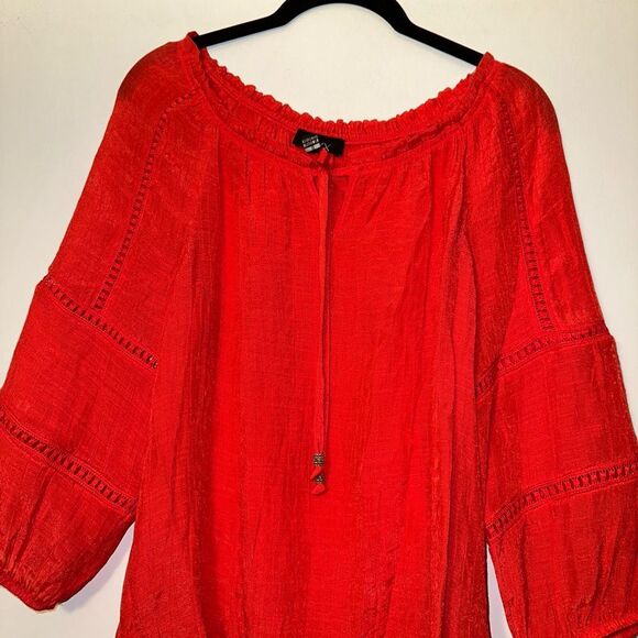 Alyx Women’s Batik May-Be Red Boho Lace Panel Shirt Small NWT - Picture 3 of 13